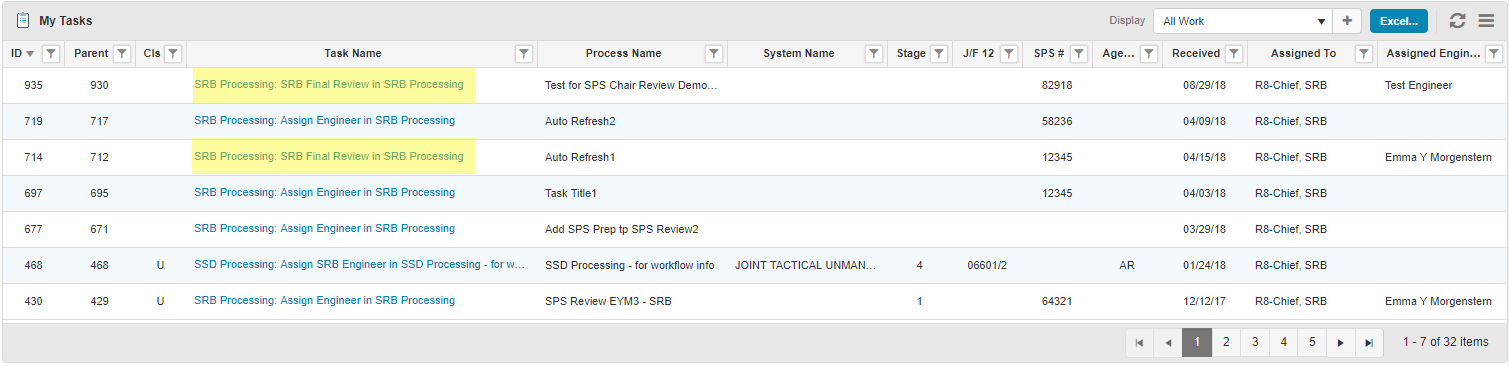 Locate Tasks in My Tasks Table